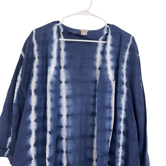 Chicos Blue & White Tie-Dye Linen Open Front Duster Jacket Size 2 (US 12/14) - Picture 11 of 14